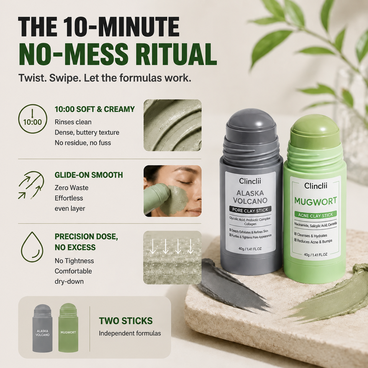 The Dual Clay System For Pores, Oil & Blemish-Prone Skin.
